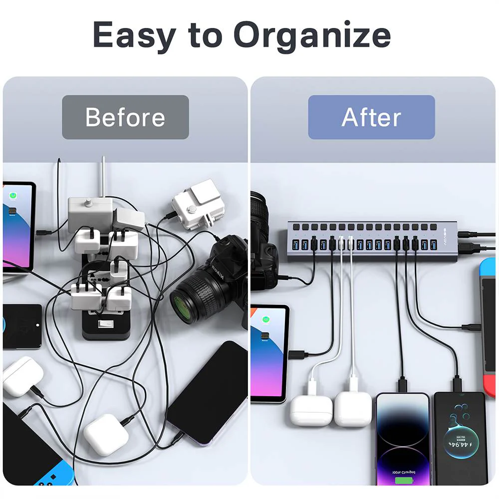 Acasis 16 Ports USB 3.1 Hub with Individual On/Off Switches Splitter - Image 5